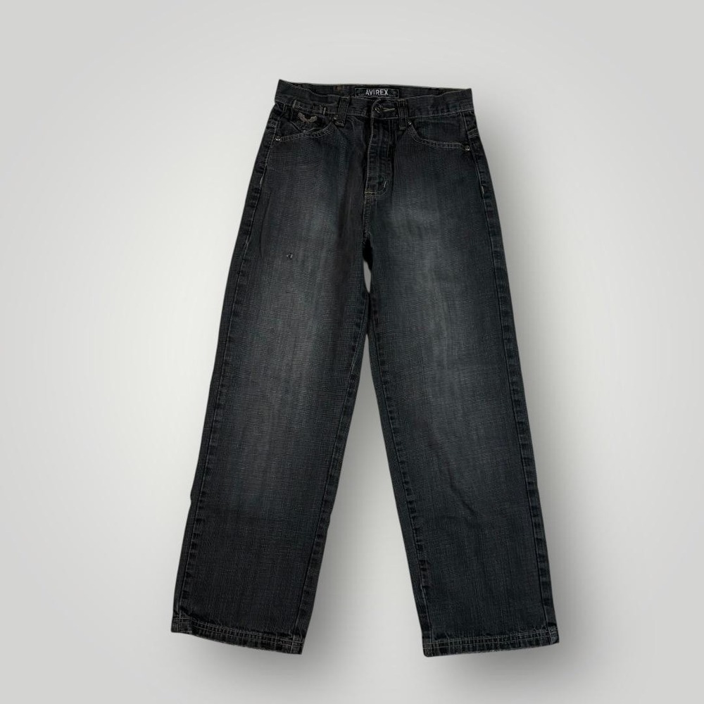 Avirex Jeans Boys Black Gray Denim Relaxed Straight Leg‎ Embroidered Pocket